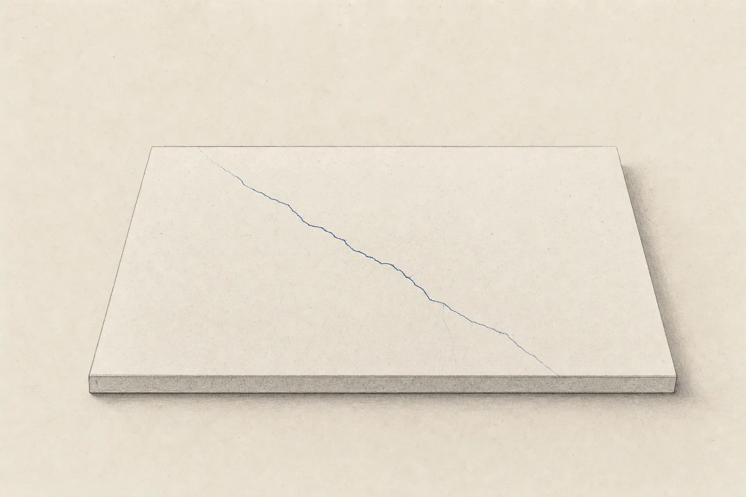 A pristine pale panel with one faint hairline crack running across it.