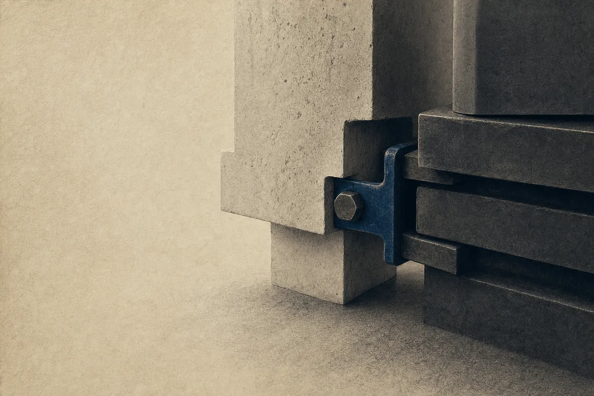Two distinct mechanical blocks bridged by a single small, slightly improvised connecting bracket.